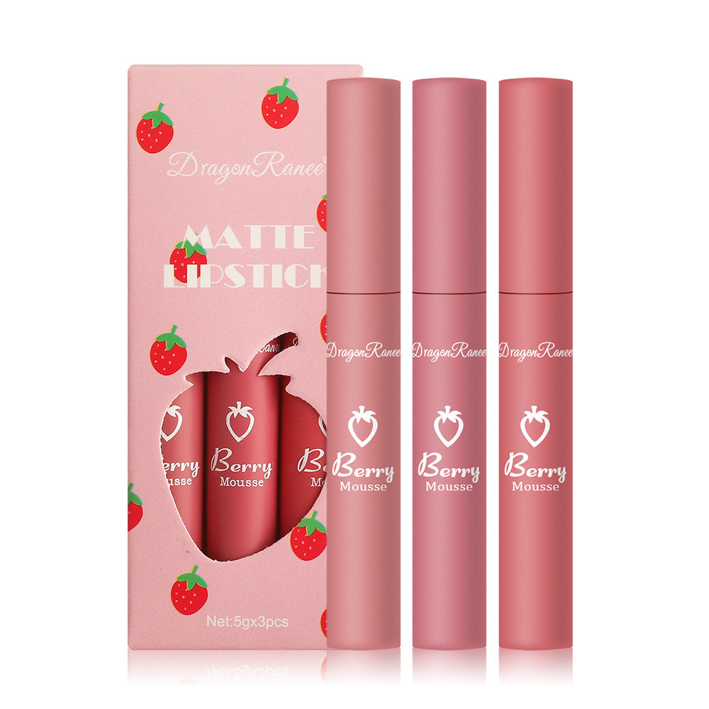 3 Strawberry Set Box Lip Glaze Lipstick